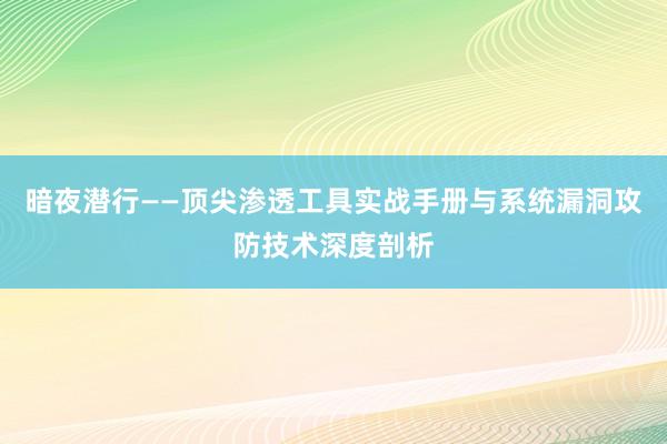 暗夜潜行——顶尖渗透工具实战手册与系统漏洞攻防技术深度剖析