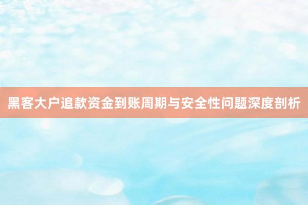 黑客大户追款资金到账周期与安全性问题深度剖析